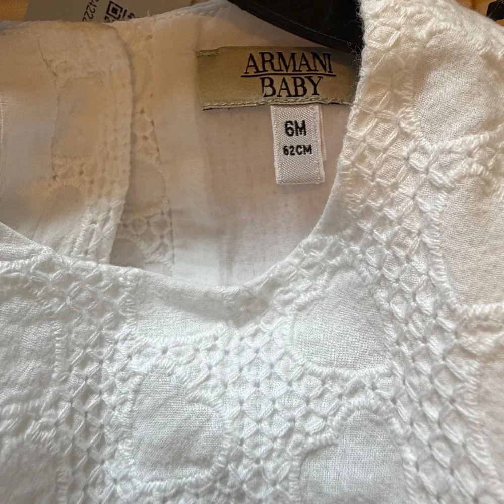 Armani Baby White Eyelet Lace Heart Dress 6M 62cm Sleeveless Designer Infant